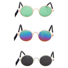 叮咚寵物寵物太陽鏡套裝 3, 金綠色 + 金色多色 + 銀黑色, 1個