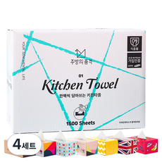 JubanguiPumgyeok 抽取式廚房紙巾+印花面紙盒 隨機出貨, 1500張, 4組