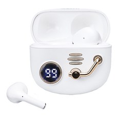 RASTO 舊時光電量顯示真無線藍牙5.3耳機, R-EPA051, 白色