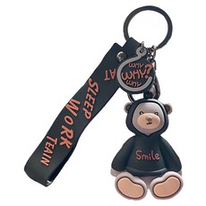 도림 스마일 곰돌이 자동차 키링, 1개, 블랙
