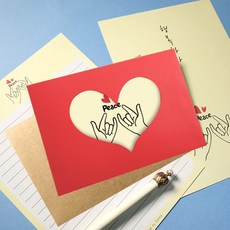 투영디자인 손하트 편지지 8p + 봉투 4p 세트, 행복하자 + 랜덤 발송, 1개