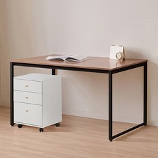 윌로우 플로우 철제 컴퓨터 가로 1200 세로 800 책상 + A타입 서랍장 세트 방문설치, 블랙+프렌치오크(책상), 화이트(서랍장)
