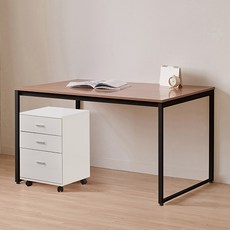 윌로우 플로우 철제 컴퓨터 가로 1200 세로 800 책상 + C타입 서랍장 세트 방문설치, 블랙+프렌치오크(책상), 화이트(서랍장)