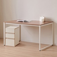 윌로우 플로우 철제 컴퓨터 가로 1200 세로 800 책상 + B타입 서랍장 세트 방문설치, 화이트+프렌치오크(책상), 크림버치(서랍장)