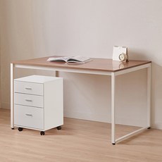 윌로우 플로우 철제 컴퓨터 가로 1200 세로 800 책상 + C타입 서랍장 세트 방문설치, 화이트+프렌치오크(책상), 화이트(서랍장)