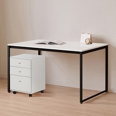 윌로우 플로우 철제 컴퓨터 가로 1200 세로 800 책상 + A타입 서랍장 세트 방문설치, 블랙+화이트(책상), 화이트(서랍장)