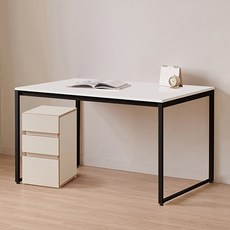 윌로우 플로우 철제 컴퓨터 가로 1200 세로 800 책상 + B타입 서랍장 세트 방문설치, 블랙+화이트(책상), 크림버치(서랍장)