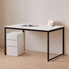 윌로우 플로우 철제 컴퓨터 가로 1200 세로 800 책상 + B타입 서랍장 세트 방문설치, 블랙+화이트(책상), 화이트(서랍장)