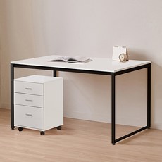 윌로우 플로우 철제 컴퓨터 가로 1200 세로 800 책상 + C타입 서랍장 세트 방문설치, 블랙+화이트(책상), 화이트(서랍장)