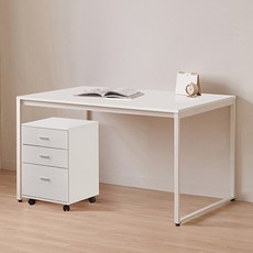 윌로우 플로우 철제 컴퓨터 가로 1200 세로 800 책상 + C타입 서랍장 세트 방문설치, 화이트(책상), 화이트(서랍장)