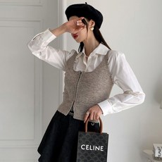 針織女款羊毛兩穿拉鍊方領背心 Akita背心