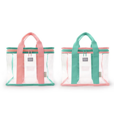 Bagtory HK 百寶袋王 特厚0.3mm透明PVC提袋 Set 2 (27L x 13W x 19H cm) - 加厚尼龍包邊 防塵防水, 草莓 ＋ 馬卡龍綠, 1組