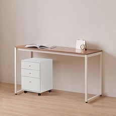 윌로우 플로우 철제 컴퓨터 가로 1600 세로 600 책상 + A타입 서랍장 세트 방문설치, 화이트+프렌치오크(책상), 화이트(서랍장)