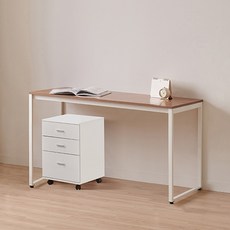 윌로우 플로우 철제 컴퓨터 가로 1600 세로 600 책상 + C타입 서랍장 세트 방문설치, 화이트+프렌치오크(책상), 화이트(서랍장)