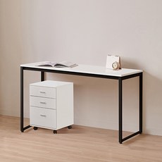 윌로우 플로우 철제 컴퓨터 가로 1600 세로 600 책상 + C타입 서랍장 세트 방문설치, 블랙+화이트(책상), 화이트(서랍장)