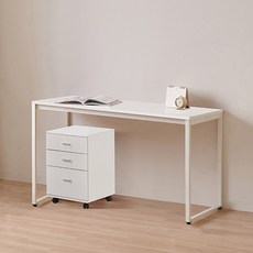 윌로우 플로우 철제 컴퓨터 가로 1600 세로 600 책상 + C타입 서랍장 세트 방문설치, 화이트(책상), 화이트(서랍장)