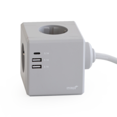 KUMHO Beongaepyo 方塊延長線 USB C-Type 高容量快速充電 彩色設計 室內裝飾多孔插座 電線型 3孔, 1.8m, 1個, 灰色