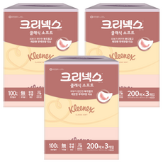 크리넥스 클래식 소프트 천연펄프 미용티슈 2겹, 200매, 9개