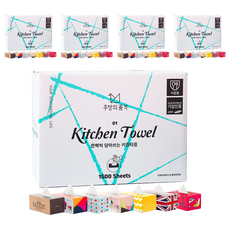 JubanguiPumgyeok 抽取式廚房紙巾+印花面紙盒 隨機出貨, 1500張, 5組