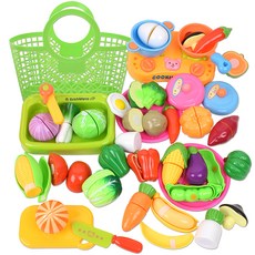 OZ TOY 蔬菜切切樂廚房遊戲組 + 購物籃隨機出貨, 混合顏色