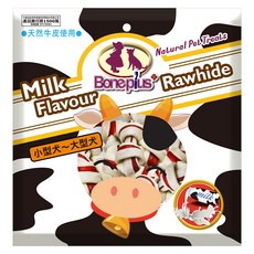 Boneplus 天然潔牙雙色牛皮骨結 18週以上犬種 2.5吋, 牛奶, 210g, 1包