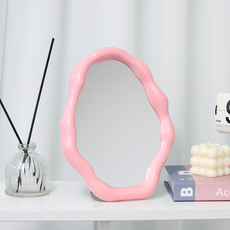 粉彩色系不規則造型桌面壁掛兩用鏡, 粉色