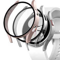 NUART Galaxy Watch 專用不掉色全覆蓋保護硬殼 2入組, 玫瑰金+透明, 1組