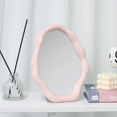 粉彩色系不規則造型桌面壁掛兩用鏡, 淺粉色