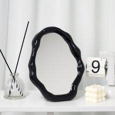 粉彩色系不規則造型桌面壁掛兩用鏡, 黑色