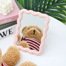 迷你粉彩波浪方形化妝桌鏡, 粉紅色