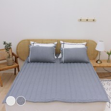 CHOUETTROOM Snowy Ripple泡泡紗素色鬆緊帶床褥墊, 煙藍色