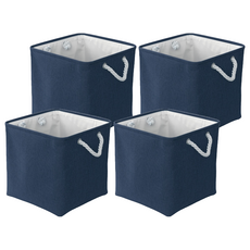 小麥購物 亞麻收納籃 方形款 C176 382g, 4個, 藍色