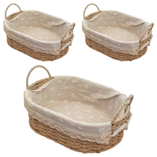 Gongganane 帶蓋麻花繩編圓形藤編籃, 自然色, 3個