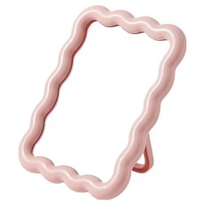 인아트 예쁜 웨이브 사각 거울 13.2 x 18 x 2.2 cm, 분홍색