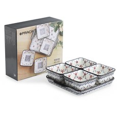 프라카 악센트볼 세트 5p, 레드코랄, 사각접시 1p + 사각미니볼 4p, 1세트