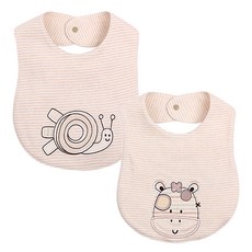 Mom's care 無螢光劑鈕扣型圍兜 2入, 蝸牛款+長頸鹿款, 1組