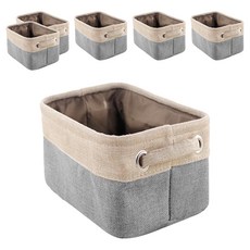 Joeki 北歐布藝收納籃, 麻質布藝材質, 兩面提手設計, 灰色, 大(37.5 x 25 x 23cm), 6個