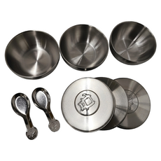 可愛萌寶三兄弟304不鏽鋼雙層隔熱兒童碗組, 碗 3個 + 蓋子 3個 + 湯匙 3支, 1組, 不鏽鋼