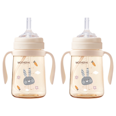 마더케이 유아용 베이직 PPSU 토끼 빨대컵, 200ml, 2개, 크림