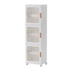 AOTTO 創意傢俱 37面寬開門附輪夾縫收納櫃, 三格六層, PP+PET+PS材質, 貼心卡扣, 輕奢鍍金, AC-208, 1個