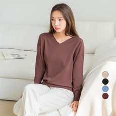 CARET 女款素色V領落肩寬鬆長袖針織衫