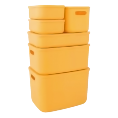 FAmILyLIFE 生活 撞色桌上收納盒 全配8件組, 月光黃, 1組