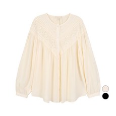 PLASTIC ISLAND 女款圓領蕾絲拼接細褶上衣 PQ3WB382