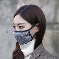 MARK 格紋印花布製立體口罩 L號, 灰色的, 1個