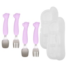 티지엠 국산 유아용 곰돌이 실리콘 쁘띠 스텐 스푼 + 포크 세트 쁘띠 에디션, 라벤더(스푼, 포크), 랜덤발송(케이스), 2세트