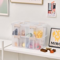 플라팜 유아용 레고 장난감 정리함 4호 2단 + 칸막이 풀세트, 베이지, 1개