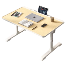 免組裝加大升降床上多功能筆電桌, 鋁合金材質, 高密度板, 桌面60*40cm, 桌面角度可旋轉, 黃橡木