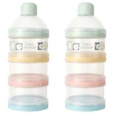 PUKU 藍色企鵝 彩色三層奶粉盒 食品級PP材質 適用於存放小零食 分層設計 清洗方便 半透明包裝, 泡泡糖, 2個