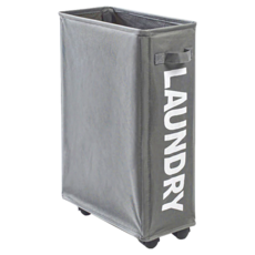 帶輪夾縫牛津布束口收納籃, 日式收納, 扁平化設計, 可摺疊收納, 萬象輪好移動, 19 x 39 x 57cm, 深灰色, 1個