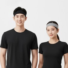 girlpins 堅固又寬的高彈力跑步瑜珈運動髮帶 2入 1604, 1組, 黑色+灰色